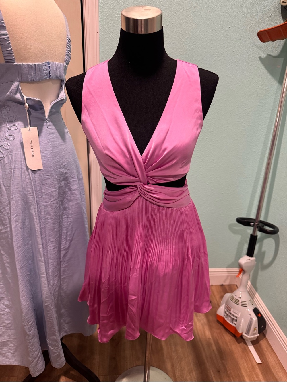 Ramy Brook Milo Pink Twist-Front Pleated Mini Dress